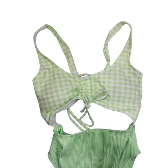 Hollister Womens‎ XS Green Checkered Cutout One-Piece Swimsuit - Picture 7 of 9